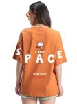 Bewakoof Official Peanuts Merchandise Women's Graphic Print Oversized Fit Half Sleeve Round Neck Cotton T-Shirt_630653_Orange_S