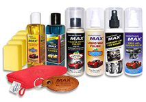 MAX Premium Car Care Kit (Pack of 6 Items of 200 ML Each, 1 Pc Microfiber Cloth 350 GSM, 4 Pcs Foam Applicators and 1 Pc Leather Keychain) for Car Cleaning, Washing, Conditioning, Rubbing and Polishing