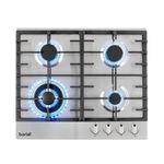 Baridi 60cm Gas Hob with 4 Burners, Cast Iron Pan Supports and Auto Ignition, 8kW, Stainless Steel - DH225