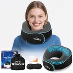 Travel Pillow for Adults,Memory Foam Airplane Pillow with 360 Neck Support, Includes Storage Bag, Eye Mask, Ear Plugs, Adjustable Travel Pillow for Long Flights,Train,Car & Business Trips(Dark Grey)