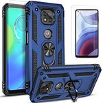 STARSHOP for Moto G Power 2021 Case, Motorola G Power 2021 Case, with [Tempered Glass Screen Protector Included] Military Grade 12 ft Shockproof Metal Ring Kickstand Drop Protection Phone Cover- Navy