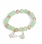 El Regalo 1 PC Butterfly Crystal Beads Tassel Bracelet With Cute Enamel Butterfly Charms for Girls/Teens/Women (Light Green Butterfly)