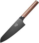 MITSUMOTO SAKARI 17 cm Japanese Chef Knife, Professional Black Titanium Coated Santoku Chef's Knife, German Premium Alloy Steel Meat Sushi Kitchen Knives (Walnut Handle and Box Package)