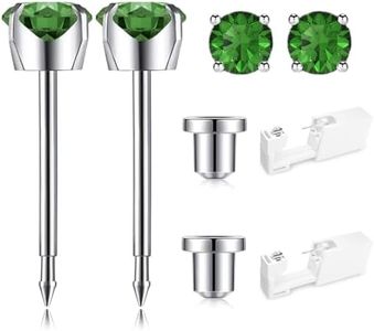 SugarTang Ear Piercing Kit, Disposable Gun With 316L Surgical Stainless Steel 4mm Prong Set Cubic Zirconia Stud, At Home Self Piercer With Birthstone Earrings (Peridot)