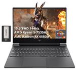 HP Victus 15.6" FHD 144Hz Gaming Laptop, AMD Ryzen 5-7535HS, 32GB RAM, 1TB PCIe SSD, AMD Radeon RX 6550M, Backlit Keyboard, 720p Camera, Wi-Fi 6, Windows 11 Pro, Silver, 256GB Docking Station Set