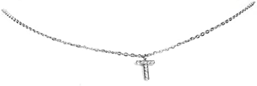 Flowers Collar de acero inoxidable con letra inicial nombre cubierto con brillantes diamantes de imitación, Acero aleado, Diamantes de imitación