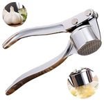 Garlic Crusher Presser Garlic Press Multi-Function Manual Portable Garlic Crusher Ginger Mincer Garlic Presser Curved Garlic Grinding Slicer (Silver), Medium