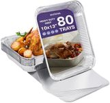 MATANA - 80 Large Aluminium Foil Trays for Food Roasting, Baking with Easy Secure Lid Cover, Multi-Use, Oven & Freezer Safe - 32x26cm (2350ml) - Buffet Trays with Lids, Perfect for Party Catering