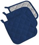 DII Cotton Terry Pot Holders, 7x7 Set of 3, Heat Resistant and Machine Washable Hot Pads for Kitchen Cooking and Baking-Nautical Blue