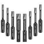 JOERIC Black Dry Diamond Bits Set, 8 PCS Diamond Hole Saw Kit with Storage Bottle for Granite Marble Tile Ceramic Stone Glass Hard Materials (Not for Wood) Triangle Shank with Size 3/16 to 1/2 inches