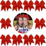 7" Jumbo Cheer Bow Big Hair Bows with Ponytail Holder Large Classic Accessories for Teens Women Girls Softball Cheerleader Sports Elastics Ties Handmade by Kenz Laurenz (10 pack 7" Cheer Bow Red)