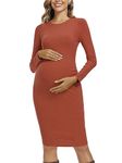 Liu & Qu Maternity Dress Rib Knit Long Sleeve & Side Ruched Maternity Bodycon Dresses Fall Pregnancy Clothes, Rust, Large