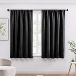 WRENSONGE Blackout Curtains for Bedroom, Black Blackout Curtains 63 Inch Long for Living Room Windows Kitchen Room, Easy Rod Pocket Curtain Modern Room Darkening Curtains 2 Panels Set