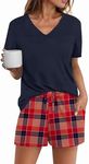 Avidlove Pajamas Set Womens Short Sleeve Loungewear Sleepwear 2 Piece PJ Sets Navy Blue Stripe XL