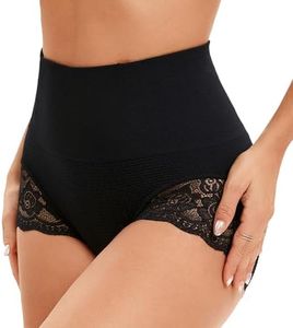 SURE YOU LIKE Shapewear for Women Tummy Control with Sexy Lace Seamless Body Shaper Underwear Mid-Waist Panties (Black, 4-6)