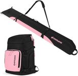 Odoland Ski Bag and Boot Bag Combo, Padded Ski Bags for Air Travel, Snowboard Backpack Fit Ski Up to 200cm, Waterproof Double Bag for Storage, Transport Ski Gear, Black & Pink