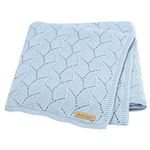 LAWKUL Cellular Blanket Baby 100% Cotton Knitted Soft Knit Crochet Blankets for Newborn Boy Girls Toddler 100x80cm Light Blue