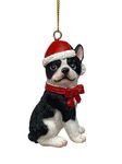 Dog Figurine Christmas Ornaments with Santa Hats (BLK/WH Frenchie)