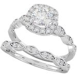BESTTOHAVE Ladies Round Cut 925 Sterling Silver Halo Wedding Engagement Bridal Ring Set H