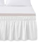 Elegant Comfort Luxurious Wrap Around Elastic Solid Ruffled Bed Skirt, with 16 Inch Tailored Drop - Easy Fit, Premium Quality Wrinkle and Fade Resistant - King/Queen, White