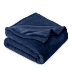 Bare Home Microplush Velvet Fleece Blanket - Throw/Travel - Ultra-Soft - Luxurious Fuzzy Fleece Fur - Cozy Lightweight - Easy Care - All Season Premium Bed Blanket (Throw/Travel, Dark Blue)