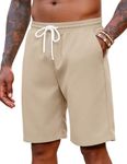 COOFANDY Men's Khaki Casual Shorts 9 inch Regular Fit Beach Summer Shorts Lightweight Elastic Waist Drawstring Shorts,Light Khaki,Small