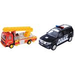 Centy Toys Fire Ladder Truck & Police Interceptor Fortune Pull Back Toy, Black, Kid