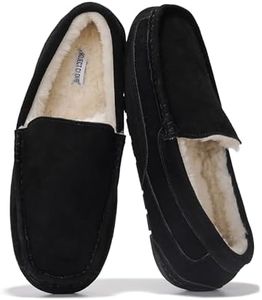 Project Cloud Genuine Suede Mens Slippers - Memory Foam Insole Moccassins Loafers for Men Shoes Indoor and Outdoor Use - Lightweight Non-Slip House Shoes (Oswin, BLK, 13)
