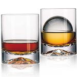 JBHO Hand Blown Crystal Double Old Fashioned Cocktail, Solid Whiskey Glasses, Rocks Glasses, Lowball Glasses - 12 Ounce - set of 2 - Perfect Size for Oversized Ice Cubes - Extra 1.5 Ounce Shot Glasses