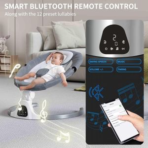 Adjustable Electric Baby Swing – Bluetooth, Remote, 5 Speeds, 5-Point Harness, Beige