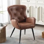 BFZ Armchair with High Back Design, Faux Leather Accent Chair with Metal Legs in Modern Style, Comfy Upholstered Wingback Chair for Living Room, Bedroom, and Office(Dark Brown)