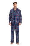 GLOBAL Mens Pyjama Sets | 100% Cotton Soft Flannel Pjs | Long-Sleeve Top Elastic and Drawstring Bottoms Red/Blue/Gray, Plaid L