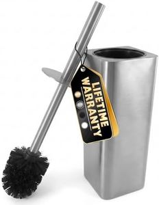 Silver Toilet Brush and Holder Set - Upgrade Your Bathroom in Seconds - Stainless Steel Toilet Bowl Brush and Holder with 2 Rounded Corners, Replaceable Head, Removable Inner Bowl & Splash Guard Cover