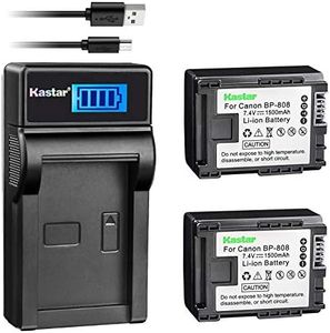 Kastar Battery 2 Pack & Slim LCD USB Charger for Canon BP-808 Canon VIXIA HF G10 G20 M30 M31 M32 M40 M41 M300 M400 S10 S11 S20 S21 S30 S100 S200 HF10 HF11 HF20 HF21 HF100 HF200 HG20 HG21 HG30 XA10