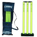 Vinson Senior Cricket Stumps Set - Lemon Yellow and Black | Comes Up with Zipper Carry Bag | Standard Size Heavy-Base Plastic Wickets with Bails for Matches & Training | Wickets Cricket Set