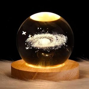 Crystal Ball Night Light, 3D Planetary Models Night Light, USB Powered, Wooden Base, Birthday Christmas and Others Dream Decoration Gift (6CM, Nebula)