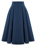 Belle Poque Womens Skirt Classic High Waisted A-Line Swing Flared Skirts(Navy Blue,S)