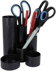 Westcott E-744580 00 Pot à crayons, noir, recyclé, avec 6 compartiments ronds, comme organisateur de bureau, rangement clair des stylos et des accessoires de bureau