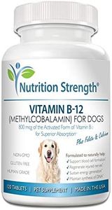 Nutrition Strength Vitamin B12 for Dogs Plus Folate & Calcium, Support the Nervous System & Blood Cell Formation, Help Sustain Cellular Energy Generation & Maintain DNA Synthesis, 120 Chewable Tablets