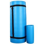 BalanceFrom 71 x 24 x 1'" All-Purpose Extra Thick Non-Slip High Density Anti-Tear Exercise Yoga Mat with Knee Pad & Carrying Strap, Blue