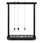 Wooden Pendulum Display Stand Black Crystal Display Shelf for Stones Rocks Crystal Pendulum Holder with 3 Pieces Pendants Witch Ornament Holder Stand for Home Tabletop Necklace Healing Stone Rack