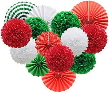 Hanging Paper Party Decorations, Round Paper Fans Set Paper Pom Poms Flowers for Birthday Wedding Graduation Baby Shower Events Accessories Christmas