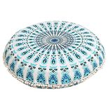 32" Mandala Large Floor Pillow Cover Turquoise Seating Throw Hippie Round Colourful Decorative Bohemian Accent Boho Chic dog bed Indian Pouf Ottoman Handmade COVER ONLY (Peacock-Sky Blue)