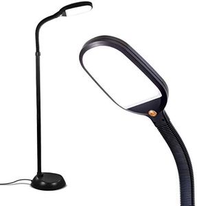 Brightech Litespan - Bright LED Floor Reading Lamp for Over Chair Crafts and Reading, Estheticians' Light for Lash Extensions, Adjustable Standing Lamp for Living Room, Bedroom, Office - Jet Black