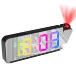 GuDoQi Projection Alarm Clock, Colorful LED Clock for Bedroom, Digital Projection Clock on Ceiling Wall with Large Number, Temperature, 12/24H Display, Mirror Surface, Adjustable Brightness, Snooze