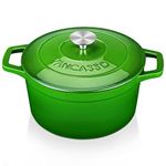 vancasso Cast Iron Pot with Lid, 4 Liters Green Enamelled Casserole Dish with Double Loop Handle, Naturally Non-Stick Cast Iron Dutch Oven for Home Baking, Braiser, Cooking - 24cm