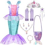 MELAND Mermaid Costume Kids, Princess Costumes for Girls Gift Aged 3-8, Little Mermaid Dress Up for Girls Halloween, Party