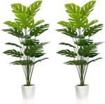 SAJANDAS Set of 2 Artificial Monstera Deliciosa Plants in Pots, Fake Tropical Palm Tree with Greenery Leaves Stems, 43 Inch Faux Swiss Cheese Floor Plants Indoor for Home, Office, Room Decor