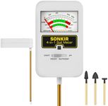 Sonkir Soil Moisture Meter, 4-in-1 Ph Tester for Nutrients, Moisture, PH and Light, Test Kits Plant, Great Garden, Lawn, Indoor & Outdoor Use (No Battery Required), White (T01)