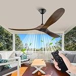 60Inch Ceiling Fan, Modern Ceiling Fan without Lights with Remote Control, 3 Blade Wood Ceiling Fan with Noiseless Reversible DC Motor, Indoor Outdoor Ceiling Fans for Patios Bedroom Living Room